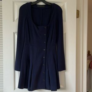 Proenza Schouler size 2 navy long sleeve wool dress with U neck and snap front